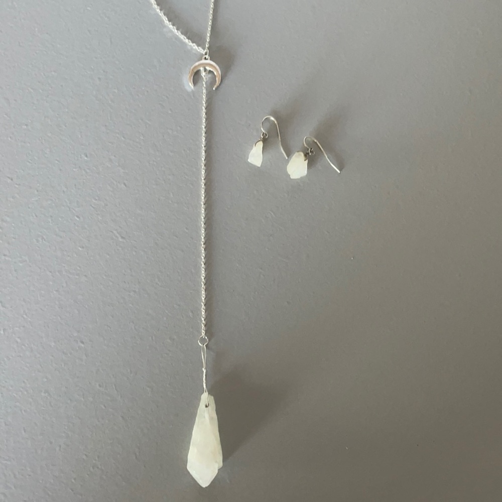 Quartz rough crystal necklace and earrings